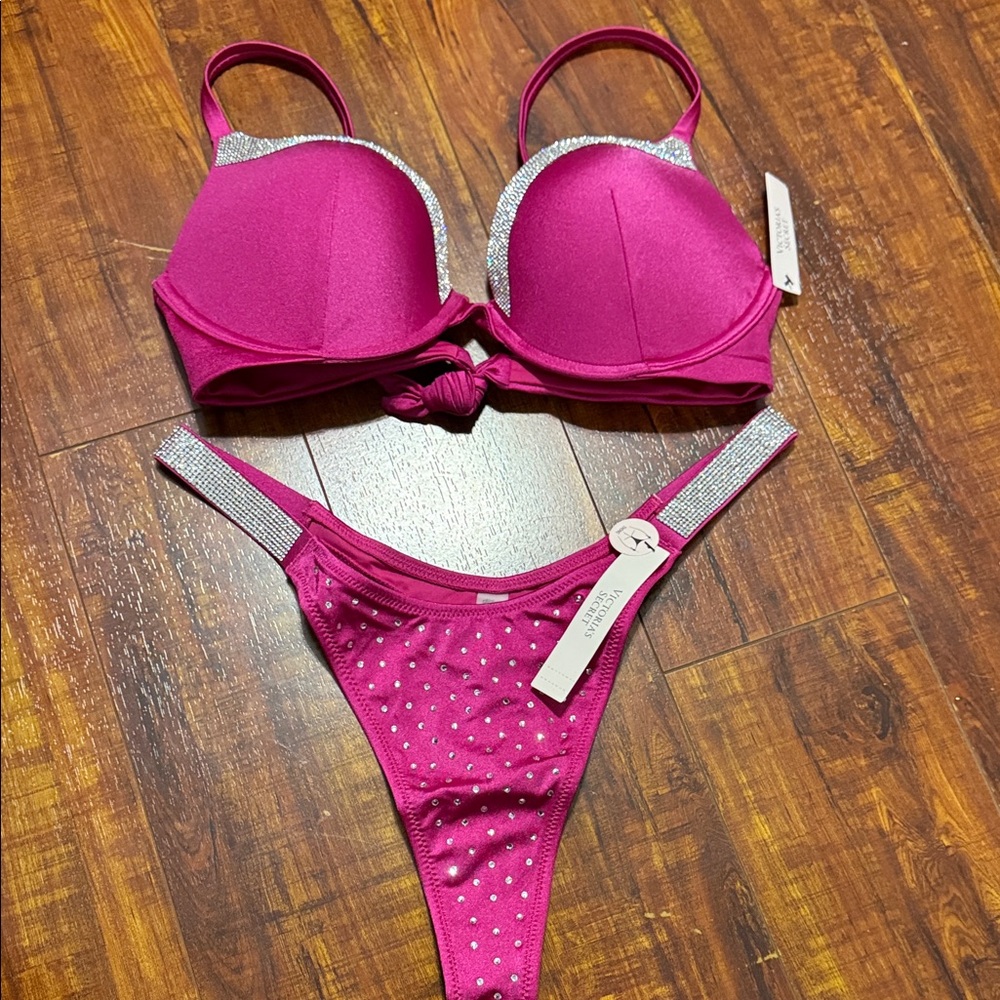 Victoria’s Secret Purple Rhinestone Push Up Bikini Top & Thong Bottoms